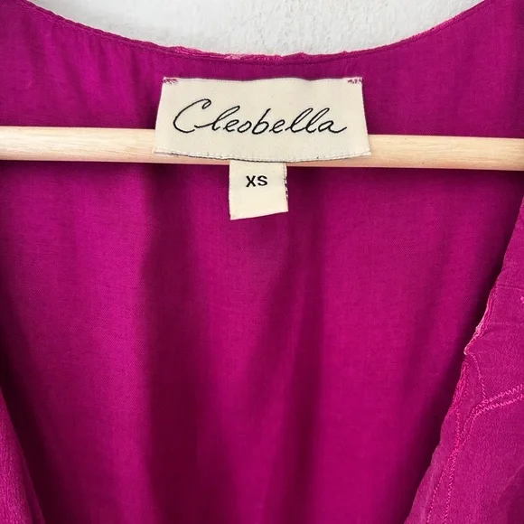 🌺 Cleobella Anthropologie Size XS Magenta Pink Floral Wrap Mini Dress - Picture 2 of 12